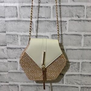 Elegant Cream and Tan Hexagonal Women Bag